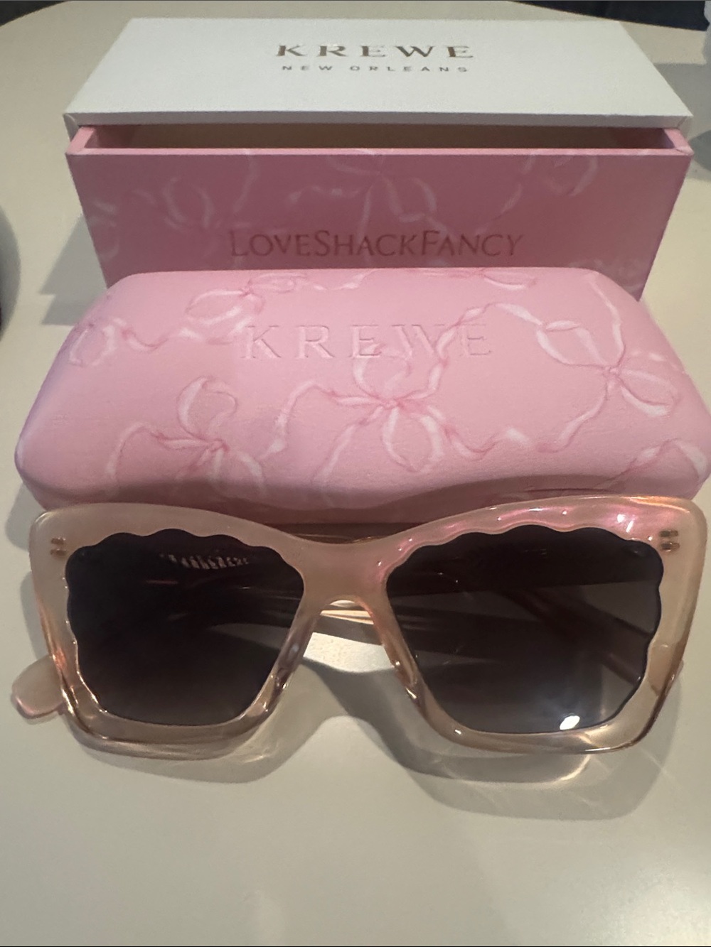 LoveShackFancy x KREWE Pink Scalloped Cat-Eye Sunglasses with Dark Lenses - Picture 6 of 8